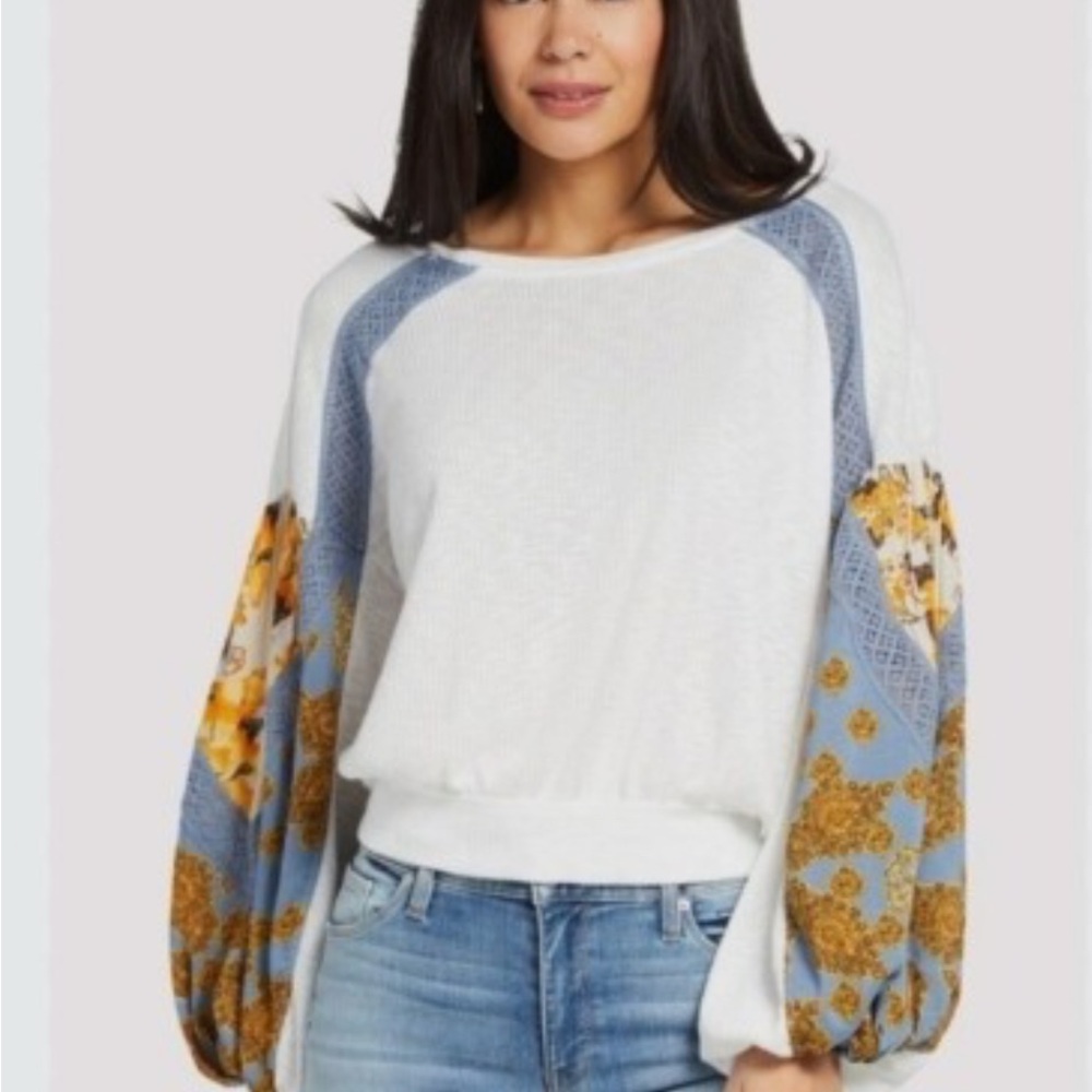 FP Movement by Free People White and Blue Blouse